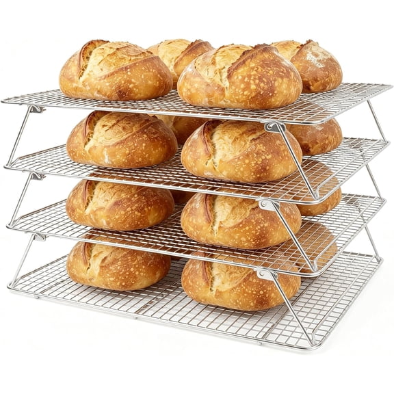Sourdough Bread Cooling Rack, Oven Rack for Baking and Cooking Collapsible 12"x 16.5" for Half Sheet, Wire Rack Stackable Stainless Steel Rack for Cookie, Cake, Bacon and Jerky