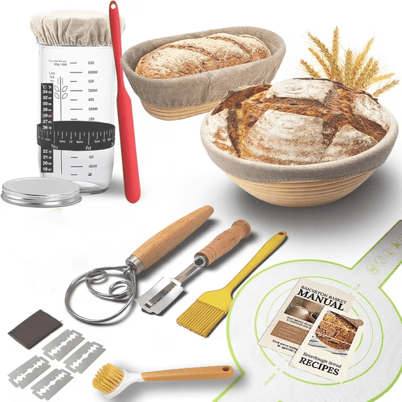 FAKYFJ Sourdough Starter Kit,Sourdough Bread Baking Supplies, Bread Proofing Basket, Bread Making Tools Kit, Sour Dough Kit Tools, Sourdough Proofing Basket, Sourdough Kit Gifts for Bakers Women Wif