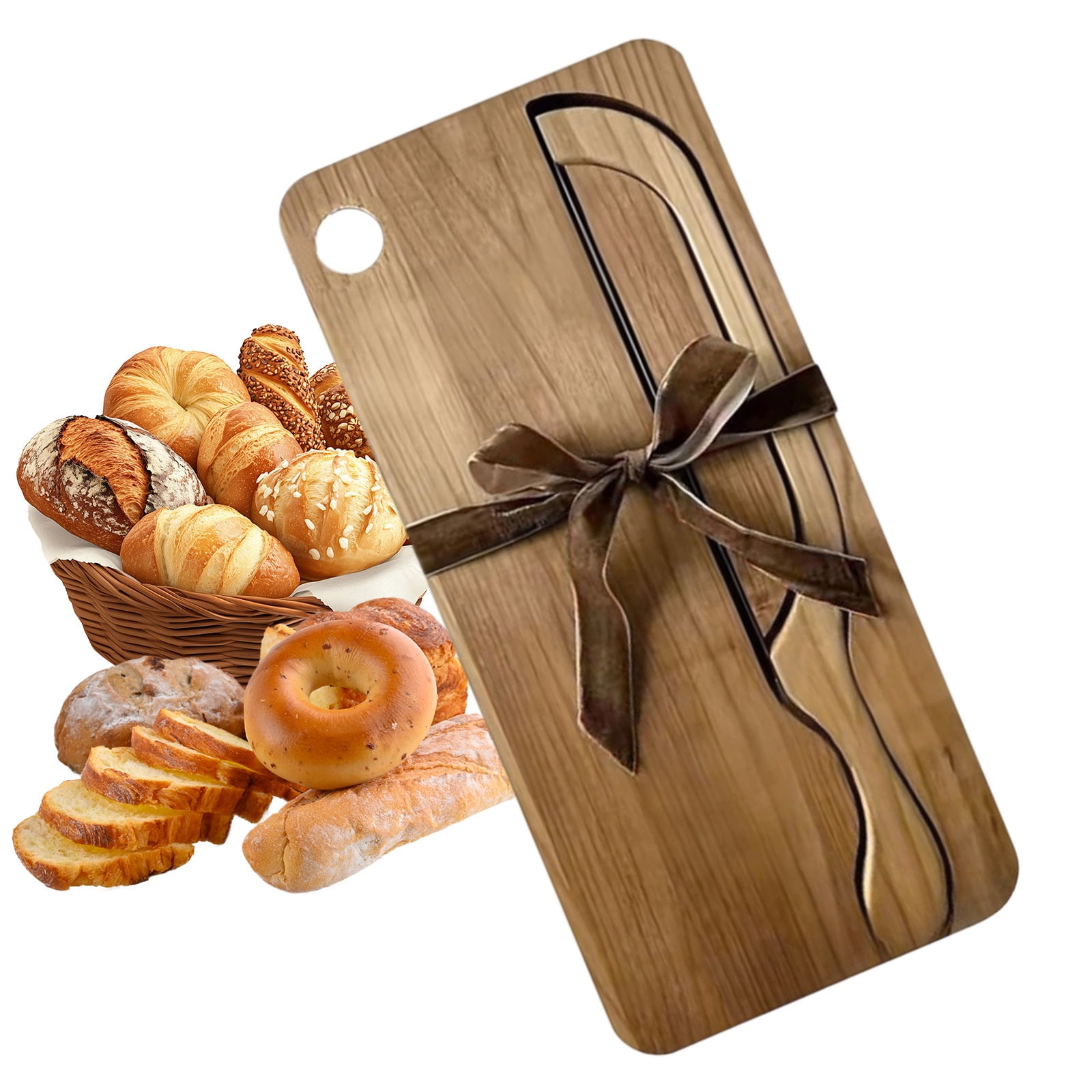 Sourdough Bread Knife And Cutting Board Set, 8 Inch Stainless Steel Bow Shaped Bread Knife With Wooden Cutting Board For Homemade Bread Bagels And Loaves