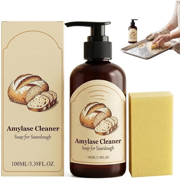 Sourdough Cleaner 100ml, Enzyme Dough Remover for Sticky Residue, Gentle Dish & Hand Safe Cleaning Solution for Baking Tools & Kitchenware(1Pcs)