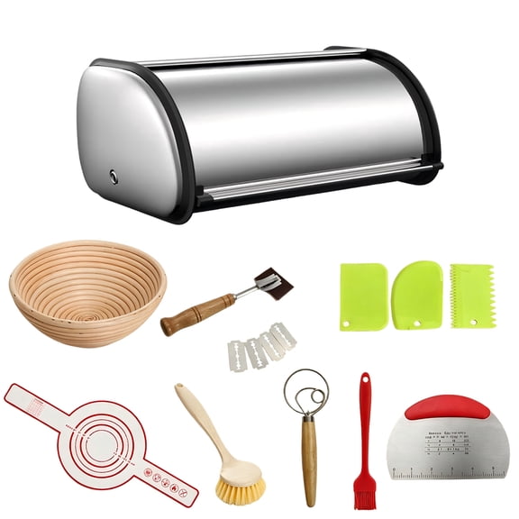 Sourdough Proofing Basket Gift Set, 9" Round Bread Baking Supplies, Sourdough Baskets with Bread Lame, Danish Whish, Bowl Scraper, Sourdough Scraper