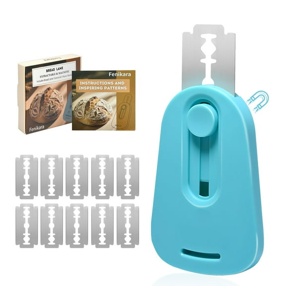 Sourdough Scoring Lame, Upgraded Magnetic Design with Push-Pull Mechanism, 10 Razor Blades for Precision Bread Making, Comfortable Handle for Long Baking Sessions, Blue