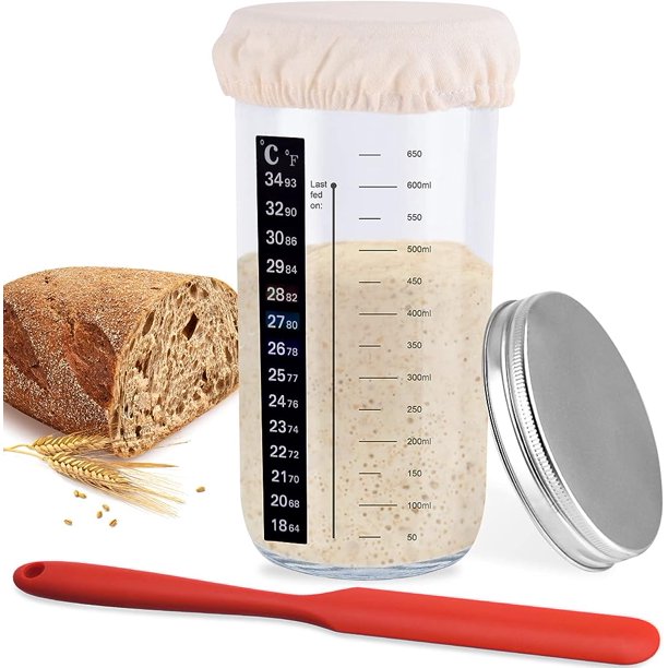 Sourdough Starter Jar, Sourdough Starter Kit With Thermometer, Scraper
