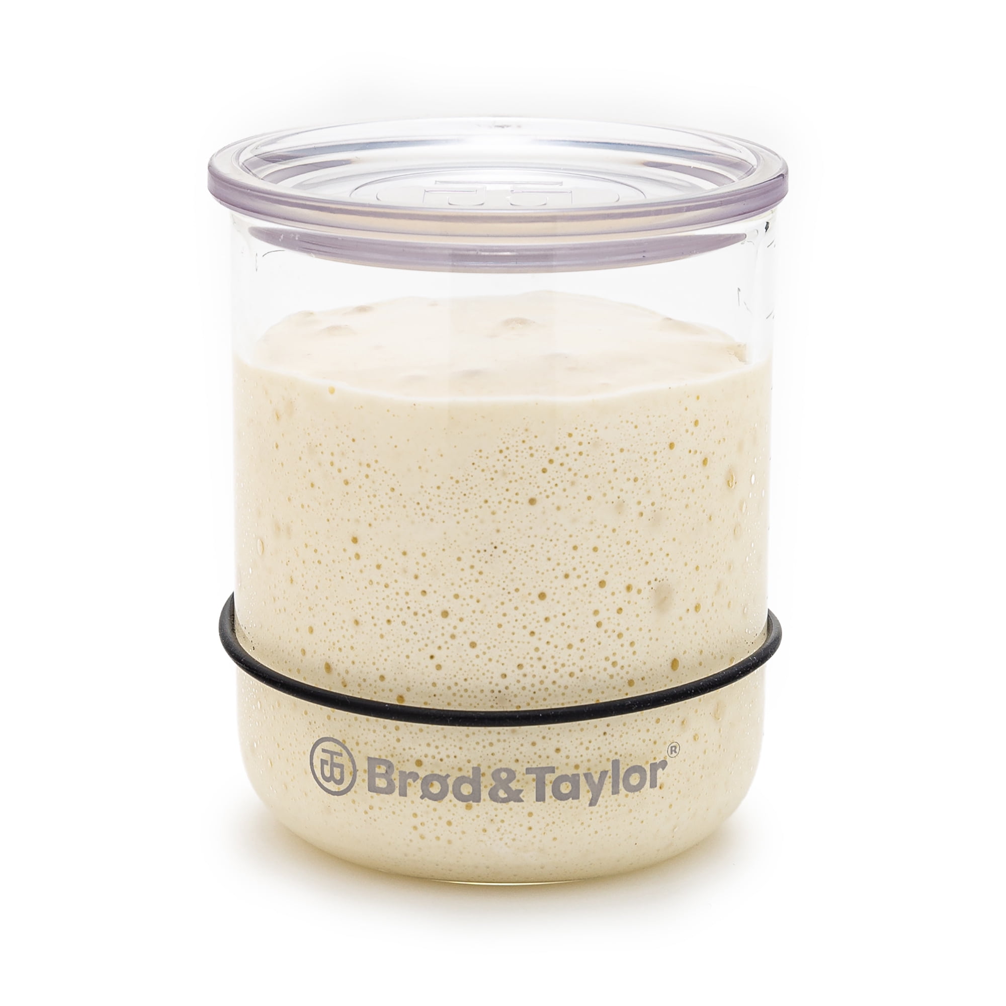 Sourdough Bread Making Small Starter Jar, 12oz With in/cm Measuring Marks and a Progress Marking Ring For | Glass With Plastic Lid for Safety | Brod & Taylor
