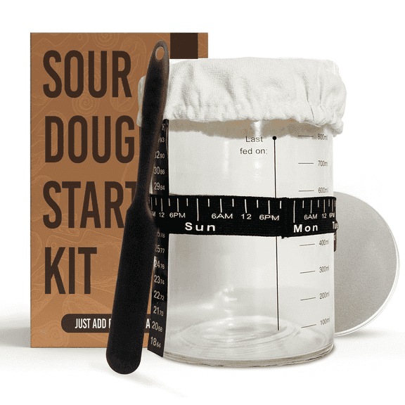 BAODELI Sourdough Starter Jar Glass, 34oz Food Storage Jar Kit for Sourdough Bread Baking Supplies