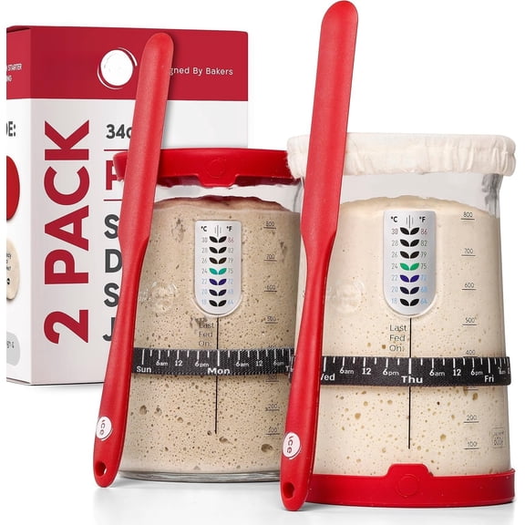 Sourdough Starter Kit - 34oz Large Capacity Glass Fermentation Jar with Lid & , Sourdough Starter Fermenter for Homemade Sourdough, Bread Dough Prep & Culinary Fermentation, 2