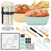 Sourdough Starter Kit, Sourdough Bread Baking Supplies with 9 Round Banneton Bread Proofing Basket, 34oz Sourdough Starter Jar, Bread Lame, Dough Scraper, Dough Whisk & Silicone Baking Mats