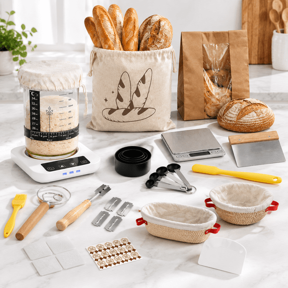 Sourdough Starter Kit With Warmer Jar Scale For Beginner Bakers