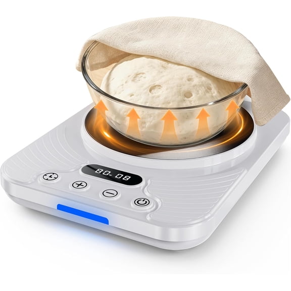 Sourdough Starter Warmer Mat, 1°F Precise Temp 65–110°F, 24H Timer & Memory, Heating Pad for Dough Proofing, Beer & Wine Brewing, Fits 24–40oz Jars(White)