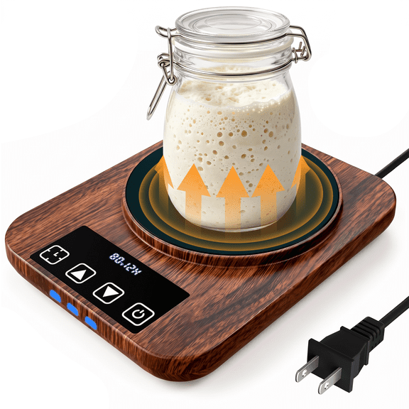 Sourdough Starter Warmer Mat with 24-Hour Timer, 1°F Precision Thermostat 70-100°F, Smart Memory Electric Dough Proofing Heating Pad Fits Jars Up to 40oz for Home Bread Baking (Wood Grain)