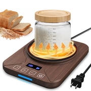 MYMULIKE Sourdough Starter Warmer Mat, 24-hour timer, precise 1 F thermostat control 70-100 F, smart memory warming on/off, fits jars up to 40oz, wood grain for home baking