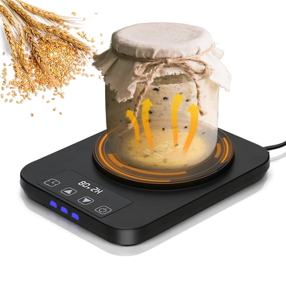 Sourdough Starter Warmer Mat - 24H Timer - Precise 1F Thermostat Control (70-110F) - Smart Memory Warming On/Off - Warming Heating Pad for Sour Dough Starter (Black)
