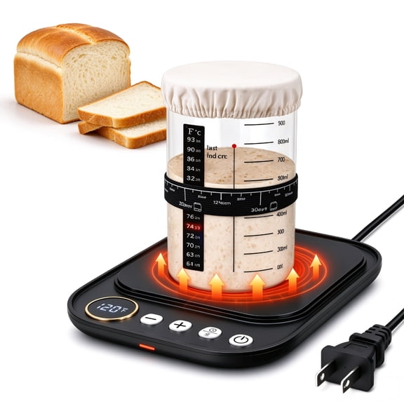 Sourdough Starter Warmer Mat for Jars up to 40 oz with Temp Memory Function & Precise 1°F Thermostat Control (65-140°F), Sourdough Warming Mat for Home Baking with 24H Timer (Black)