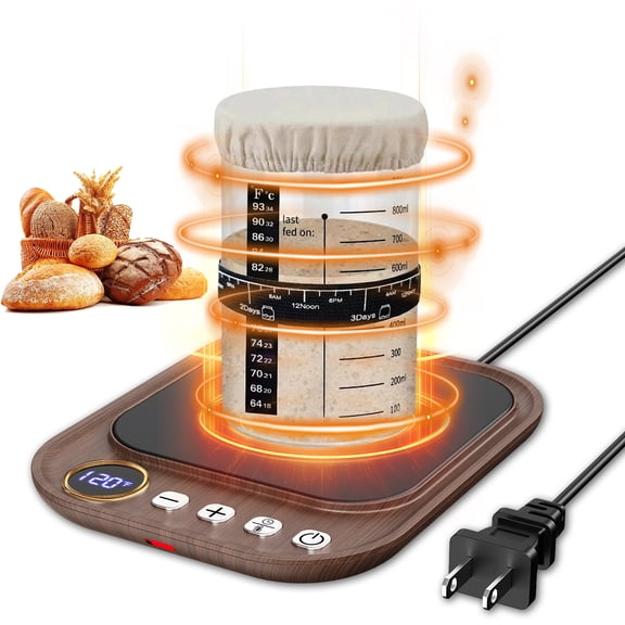 Sourdough Starter Warmer Mat for Jars up to 40 oz with Temp Memory Function & Precise 1°F Thermostat Control (65-140°F), Sourdough Warming Mat for Home Baking with 24H Timer (Wood Grain)