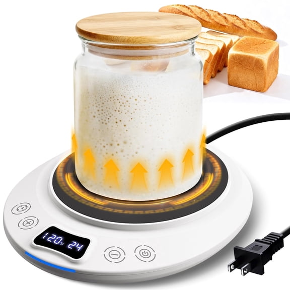 Sourdough Starter Warmer Mat, Precise 1°F Thermostat Control (70-100°F) Sourdough Starter Warme Mat, Warmer for Sourdough Starter, 0-24h Timer, Auto On/Off, Memory Function (White)