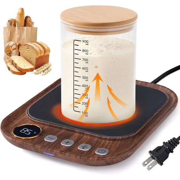 Sourdough Starter Warmer Mat, Sourdough Heating Mat for Jars up to 40 oz with Temp Memory Function & Precise 1°F Thermostat Control, Sourdough Warming Mat for Home Baking (Wood Grain, Regular)