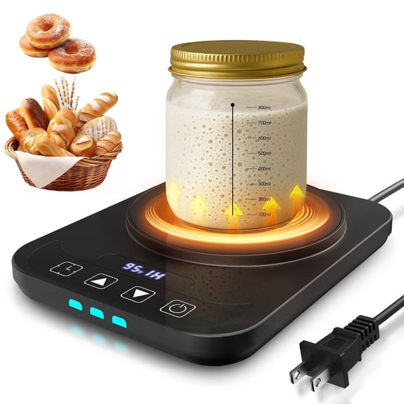 MYMULIKE Sourdough Starter Warming Mat, 1°F Thermostat Control 70-100°F, Auto on/off, 12-Hour Timer for Home Baking, No Jar Included