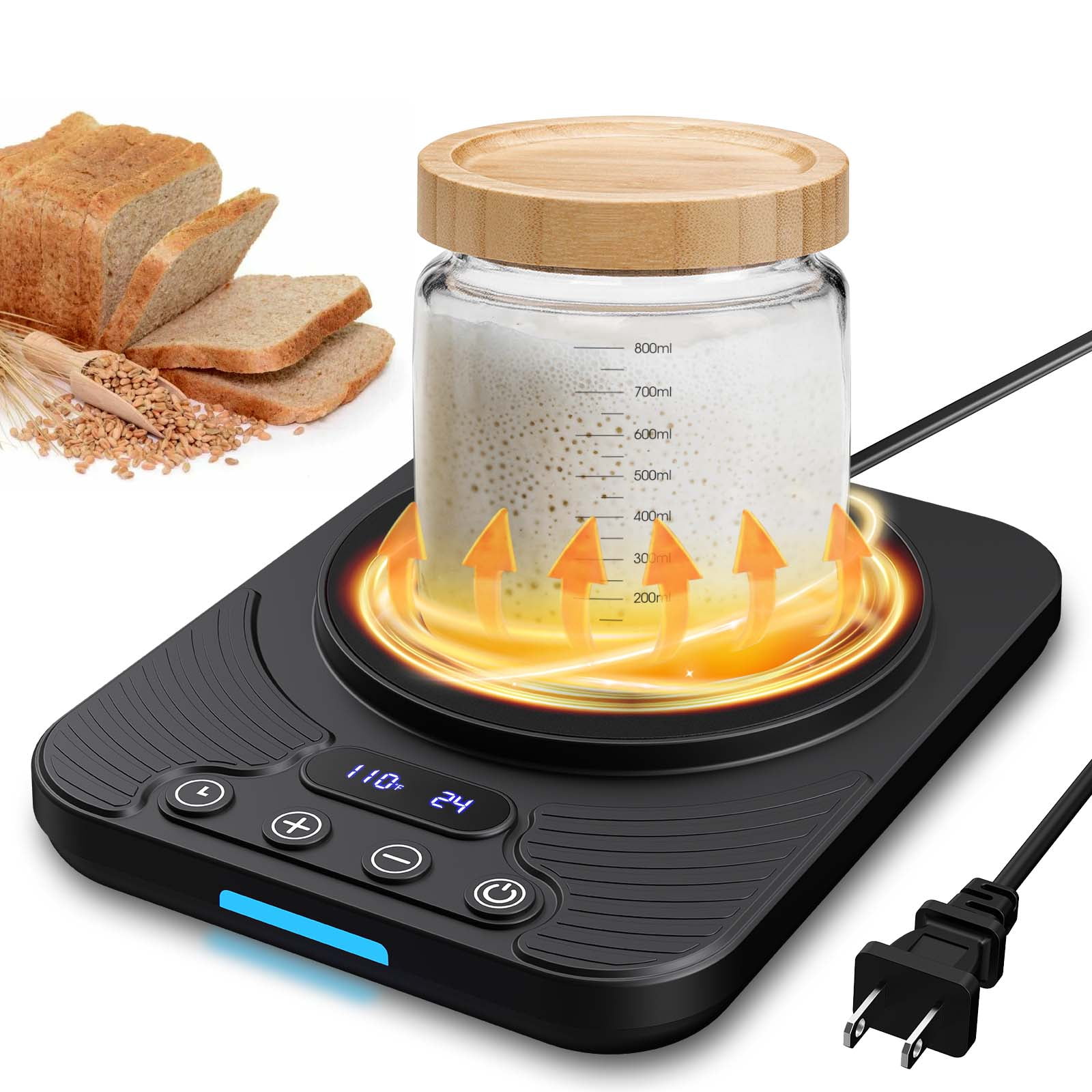 Sourdough Starter Warmer, Temperature Control Range 70°F-110°F, Precise 1°F by Adjust, 24-Hour Timer, Auto On/Off, Perfect for Home Baking (Black)