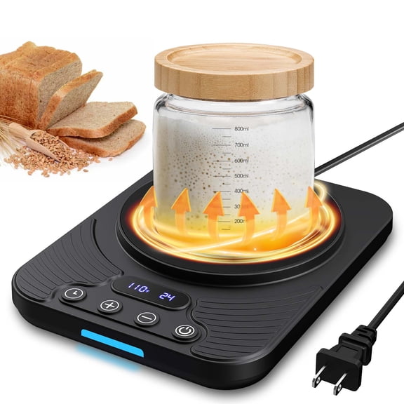 Sourdough Starter Warmer, Temperature Control Range 70°F-110°F, Precise 1°F by Adjust, 24-Hour Timer, Auto On/Off, Perfect for Home Baking (Black)