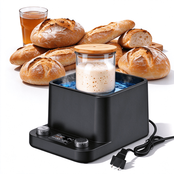 Sourdough Starter Warmer, Water Bath Uniform Warming, Precise 1F Thermostat (70104F), 198H Timer, Fits Jars Up to 50oz, Sourdough Heater for Sourdough Home Baking & Consistent Fermentation