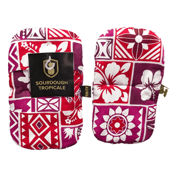 Sourdough Tropicale Micro Oven Mitts – Heat Resistant Mini Kitchen Mitts for Baking, Sourdough & Cooking – Hawaiian Print Red (2 Pack)