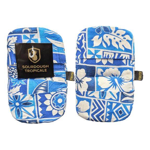 Sourdough Tropicale Micro Oven Mitts – Heat Resistant Mini Kitchen Mitts for Baking, Sourdough & Cooking – Hawaiian Print Blue (2 Pack)