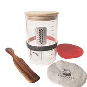 1 L 34 oz Sourdough Starter Jar Kit, Wide Mouth Straight-Sided Crock - Glass Sour Dough Starter Bread Jar Set - Sourdough Baking Supplies - Sour Dough Bread Accessories Gifts for Sourdough Lovers
