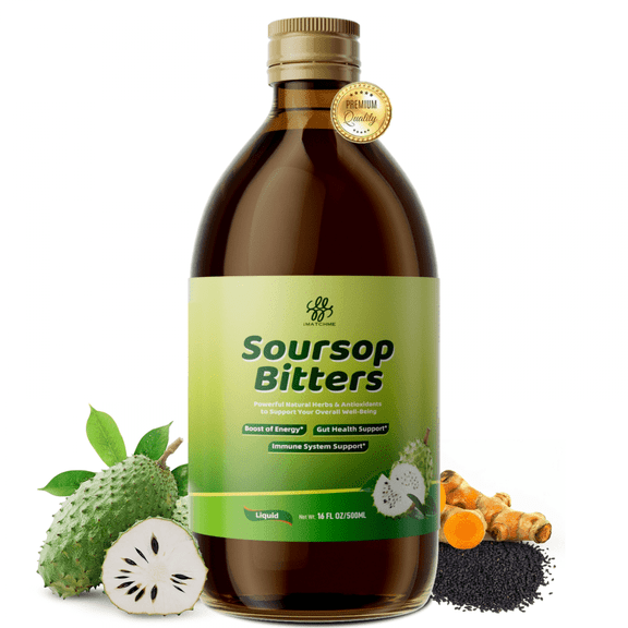 Soursop Bitters Liquid with Black Seed - Pure 15 Herb Mixed Berry with Soursop Leaves,Turmeric & Moringa, Supports Digestive Wellness, Cell Regeneration & Immune Function - 16 fl oz