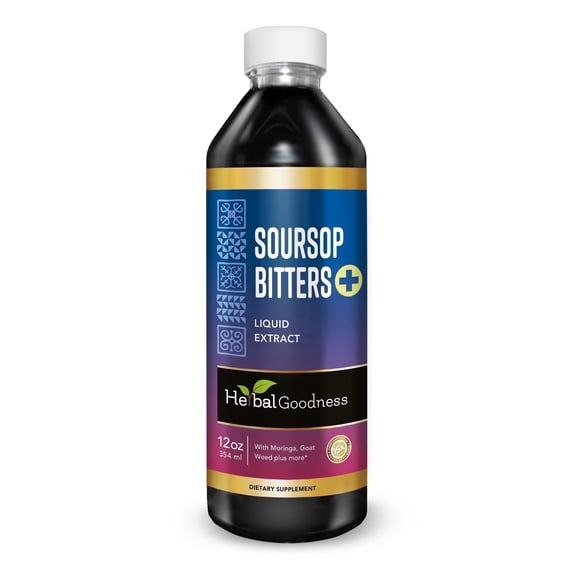 Soursop Bitters Liquid Extract 12fl.oz, Organic Guanabana Leaf Supplement, Graviola Leaf, Gut Health & Colon Cleans - Herbal Goodness