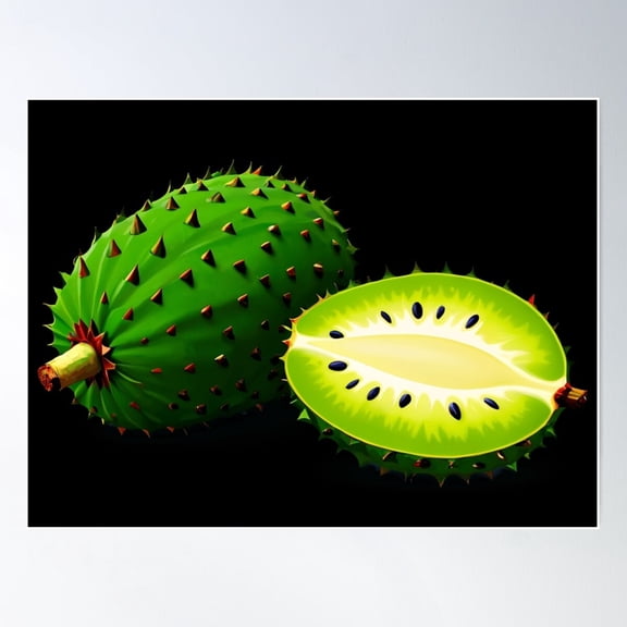 Soursop Fruit, Whole And Halved Poster Wall Art UNFRAMED PAPER POSTER, Home Decor