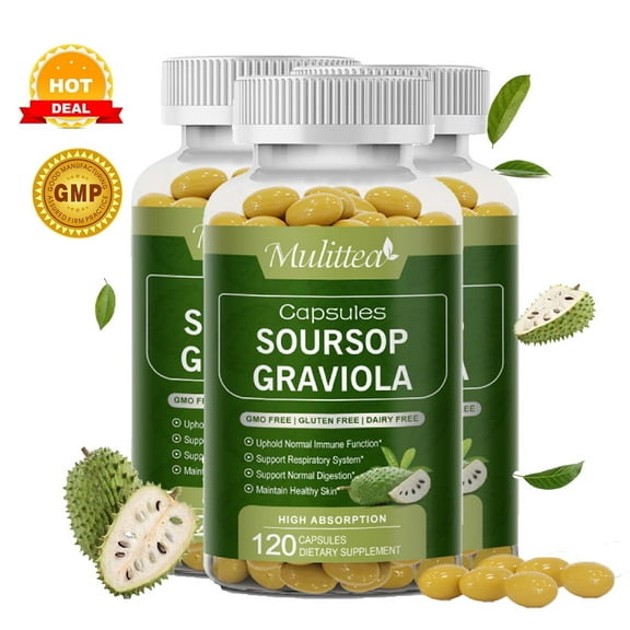 Soursop Graviola Capsules (Guanábana) - 1000mg 360 Caspules - Non-GMO, Gluten Free - Herbal Supplement