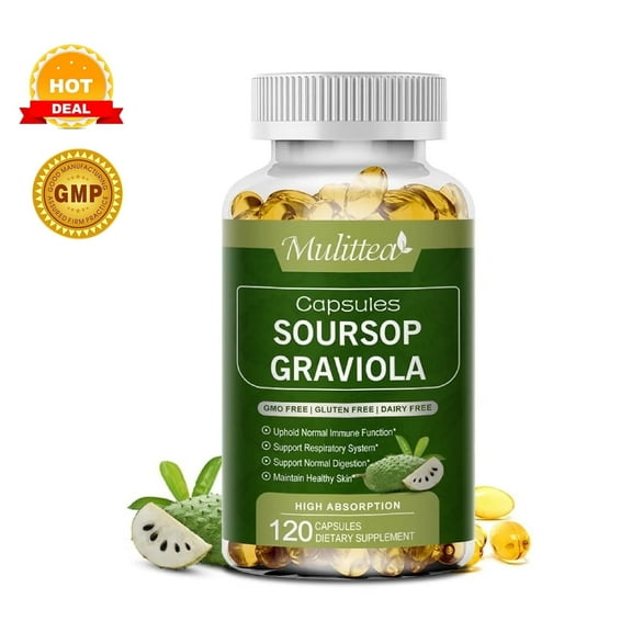 Soursop Graviola Capsules - for Cell Support & Regeneration, Immune Boost, Relax, Liver and Sleep - 120 Caspules Herbal Supplement