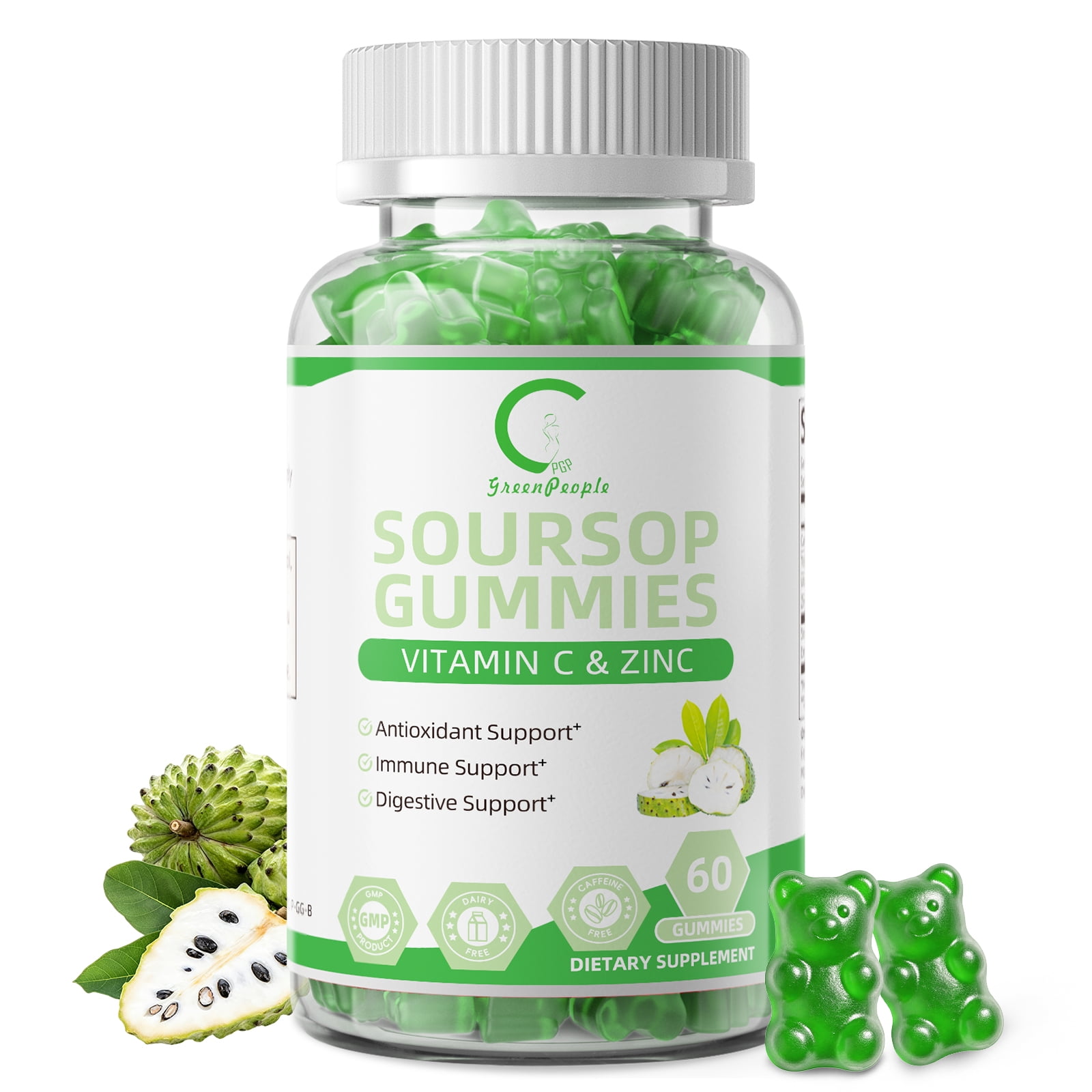 Soursop Graviola Gummies, Organic Soursop Leaves and Seeds Extract with Vitamin C, Zinc, Digestive, Immune Support and Antioxidant Properties, 60 Gummies