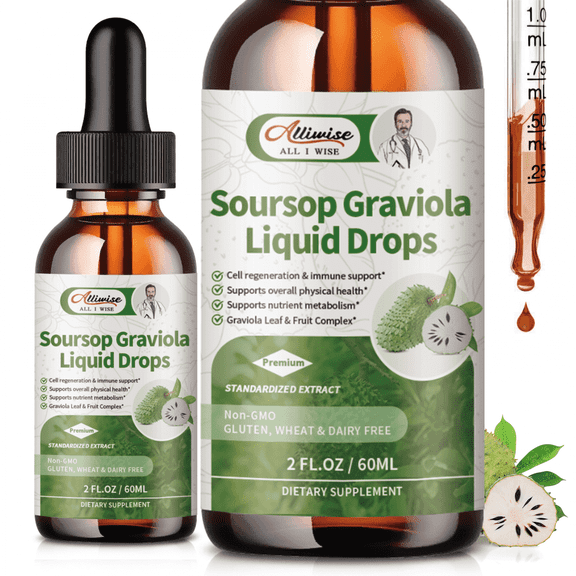Soursop Graviola Leaf Extract Liquid Drops - Soursop Bitters Liquid, Cell Support & Regeneration, Immune, Antioxidant and Sleep Zzz - 2 fl oz