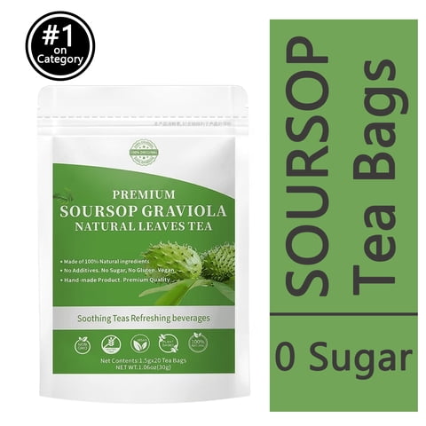 Soursop Graviola Leaf Tea Bags, Natural Soursop Leaves Tea, Mild & Smooth Taste, Caffeine Free, 20 Count,Herbal Supplement Tea for Immune Support & Digestive Health