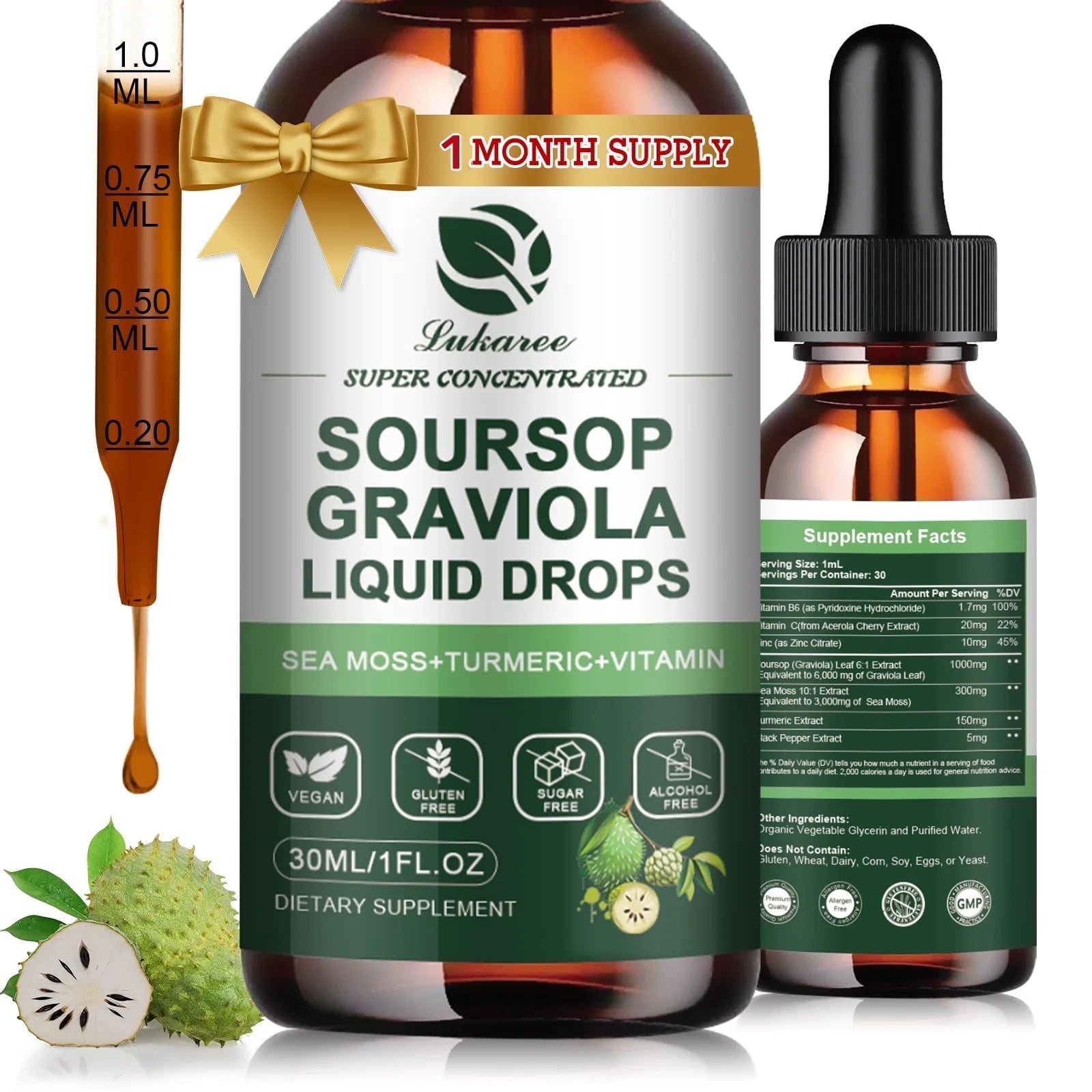 Soursop Graviola Liquid Drop,Support Liver & Immune,Antioxidant Cell Support & Regeneration,1 fl oz