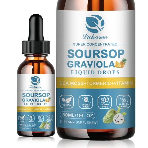 Soursop Graviola Liquid Drops, High Absorption Soursop Graviola Leaf Extract Dietary Supplement for Cell Support & Regeneration, Support Liver & Immune, Pineapple Flavor, 1 Fl Oz