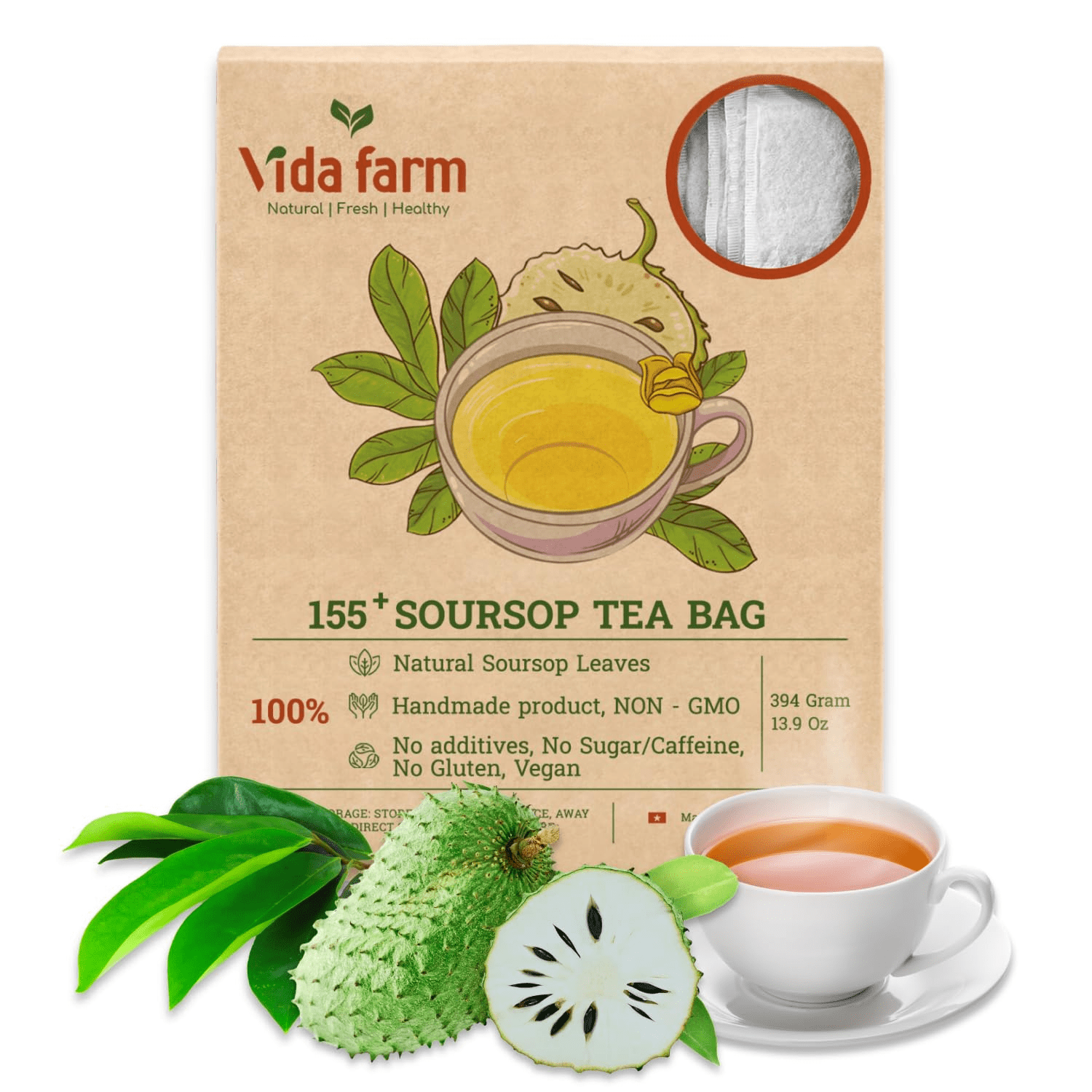 Soursop Tea Bags, 155 Count, 100% Natural Pure Soursop Leaves, Pleasant Taste Natural Flavor