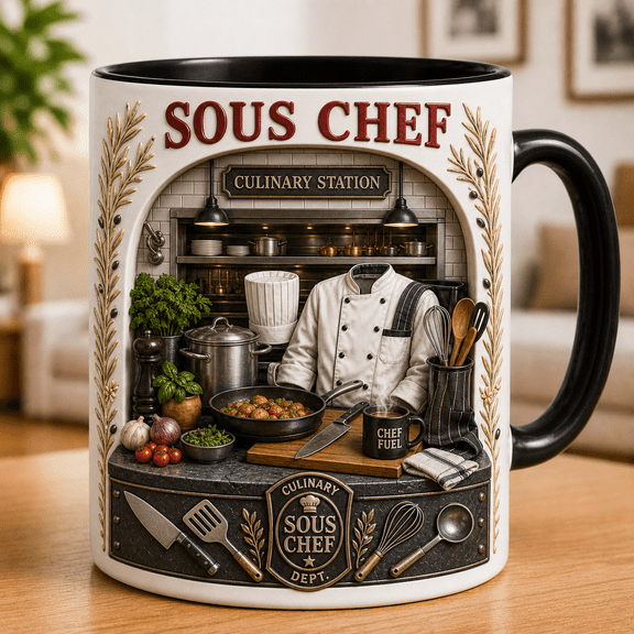 Sous Chef Mug 3D Effect Culinary Station Gift for Restaurant Chef