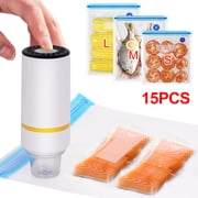 Sous Vide Bag & & Handheld Vacuum Sealer 15 pack Kit, 11 PCS 3 Sizes 6Pcs 8.5"x8", 3 Pcs 11"x 10" and 2 Pcs 13.5"x 10" Vacuum Sealer Zipper Bags for Food Storage, 2*sealing clips, 1*Dehumidifier cu