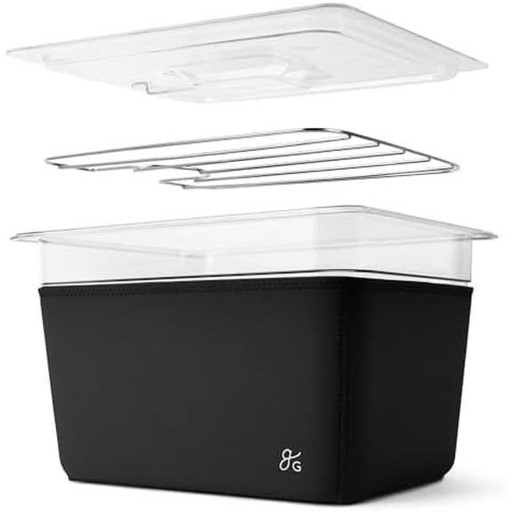 Sous Vide Container 12 Qt with Stainless Steel Rack, Insulation Sleeve, and Lid, (Onyx Black)