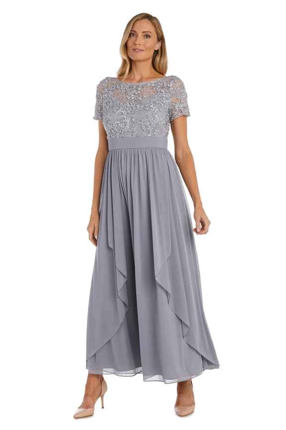 Soutache Cascade Evening Gown - Silver / 14