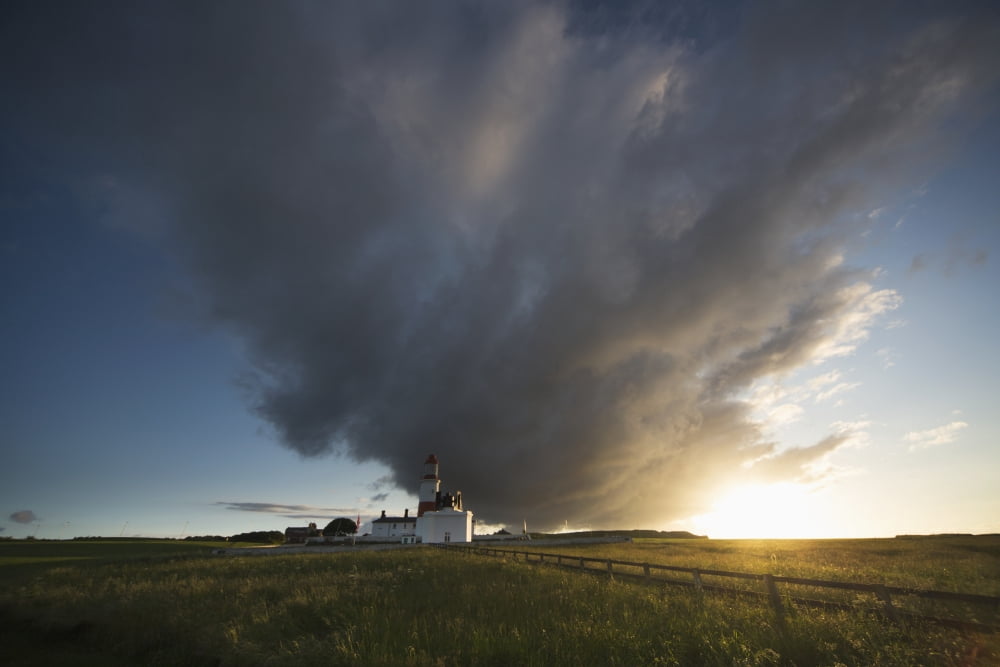 Souter lighthouse with a cloud formation above it at sunriseSouth shields tyne and wear england Canvas Art - John Short Design Pics (19 x 12)