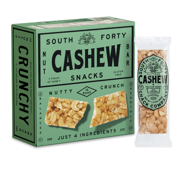 South 40 Snacks Crunchy Cashew Bar, 40g Bar, 12 pack