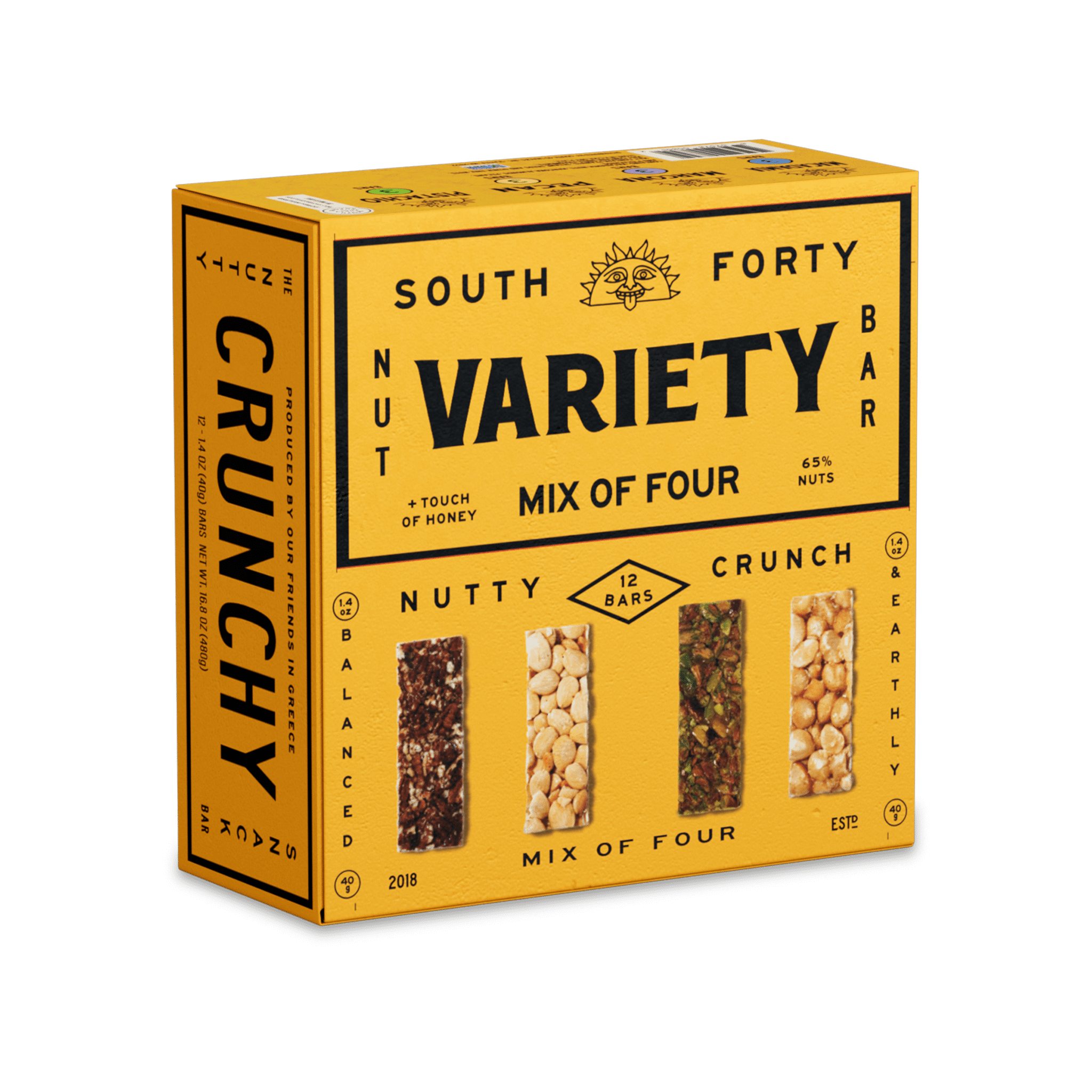 South 40 Snacks Crunchy Natural Protein Nut Bars, Variety Mix of 4, 12 pack