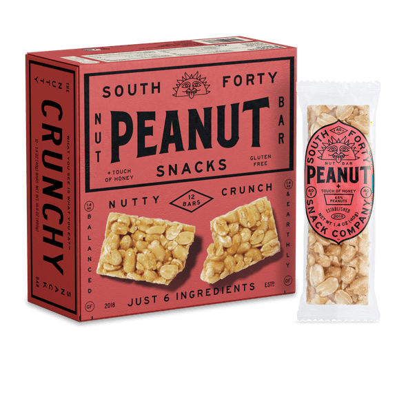 South 40 Snacks Crunchy Natural Protein Peanut Bars, 40g, 12 pack