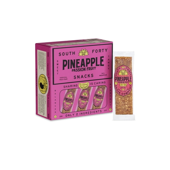 South 40 Snacks Tropical Pineapple Passionfruit Fruit Bar, just 2 Ingredients, Real Dried Fruit Leather (35g Bar, Pack of 18)