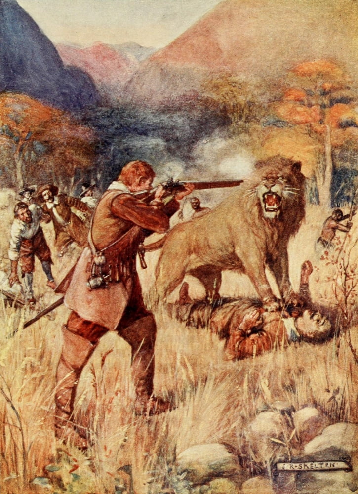 South Africa 1909 A large lion sprang Canvas Art - Joseph R Skelton (18 x 24)