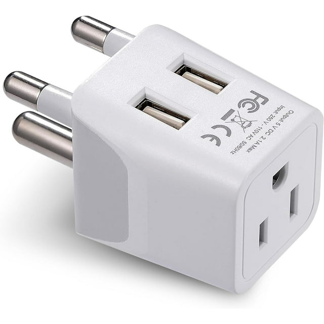 South Africa, Botswana Travel Adapter Plug With Dual USB + USA Input