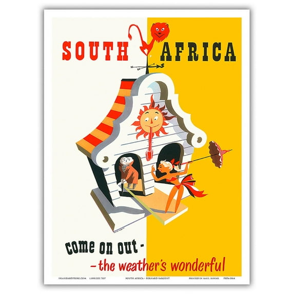 South Africa - Come on Out - the Weather is Wonderful - Vintage Travel Poster by Bernard Sargent c.1940s - Master Art Print (Unframed) 9in x 12in